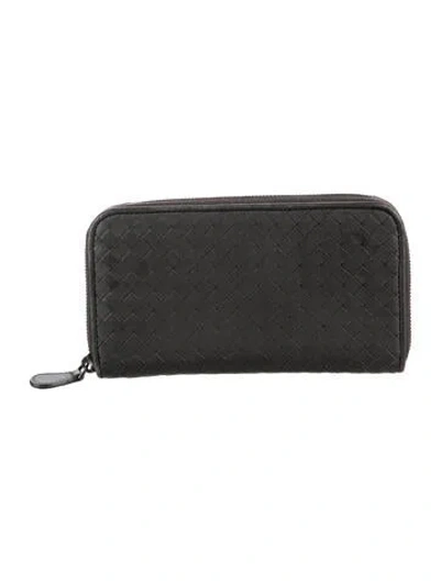 Pre-owned Bottega Veneta Nappa Intrecciato Zip Around Wallet Intrecciato Weave Continental Wallet In Grey