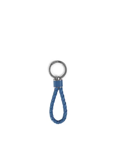 Bottega Veneta Nappa Key Ring With Intreccio Motif In Clear Blue