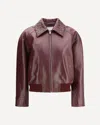 Bottega Veneta Women Bordeaux Crop Jacket With Intreccio Motif Collar And Dropped Shoulders In Leath In Burgundy