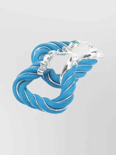 Bottega Veneta Nappa Leather And Silver Twist Triangle Earrings In Blue