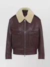 Bottega Veneta Brown Shearling Coat With Removable Fur Collar And Front Zip Closure In Leather Woman In Burgundy
