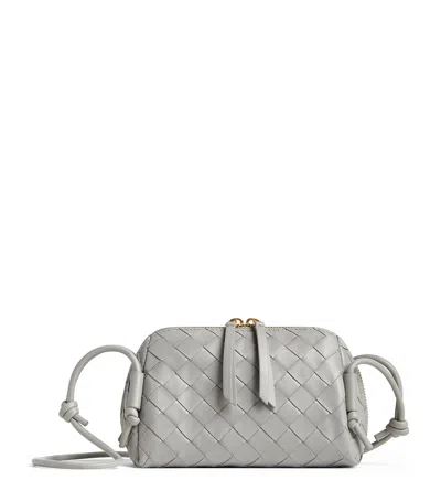 Bottega Veneta Concert Pouch Intrecciato Leather Shoulder Bag In Gray