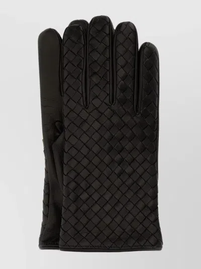 Bottega Veneta Nappa Leather Gloves Featuring Woven Texture In Black