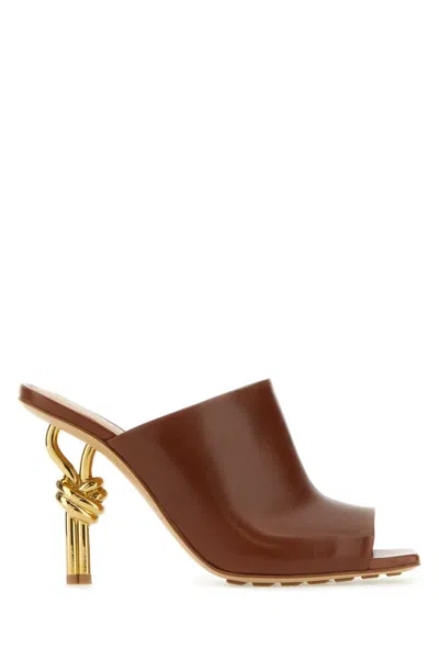 Bottega Veneta Nappa Leather Knot Sandals With 9 Cm Heel In Brown