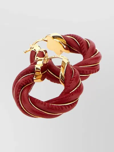 Bottega Veneta Nappa Leather Twist Hoop Earrings In Burgundy