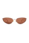 Bottega Veneta Narrow Cat Eye Sunglasses In Rose Gold & Warm Brown
