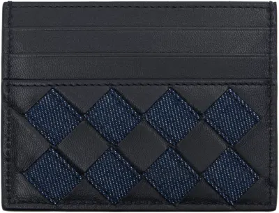 Bottega Veneta Navy & Indigo Intrecciato Credit Card Holder In 4165 Abyss-indigo/ab