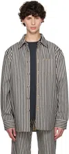 Bottega Veneta Regular Fit Engineer Stripe Cotton Drill Button-up Shirt In 4037 Navy/ecru