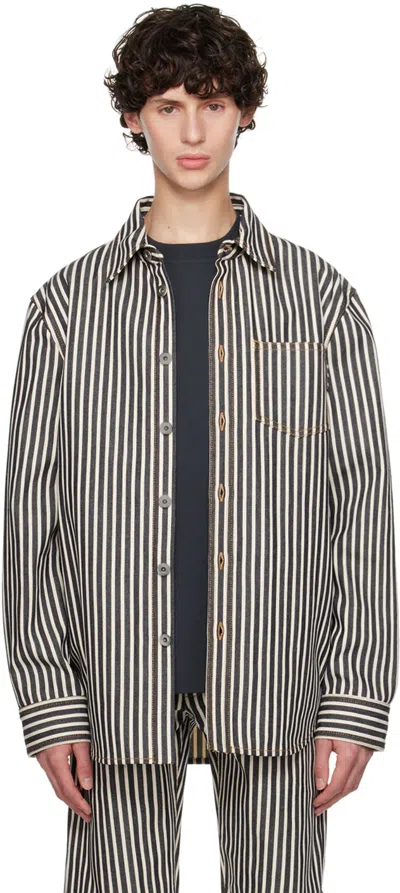 Bottega Veneta Regular Fit Engineer Stripe Cotton Drill Button-up Shirt In Multi