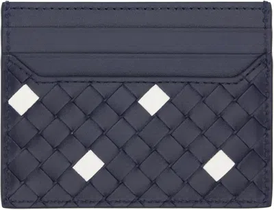 Bottega Veneta Navy & White Intrecciato Piccolo Card Holder