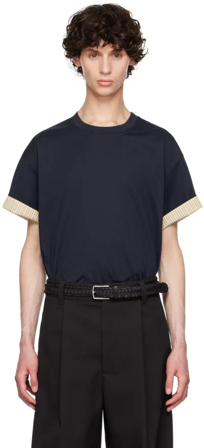 Bottega Veneta Navy & Yellow Double Layer T-shirt In 4133 Navy-yellow