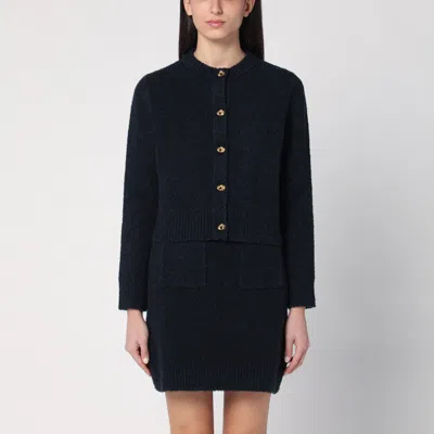 BOTTEGA VENETA NAVY BLUE BOUCLÉ WOOL BLEND CARDIGAN