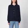 Bottega Veneta Navy Blue Stretch Linen Blend Cardigan In Blue