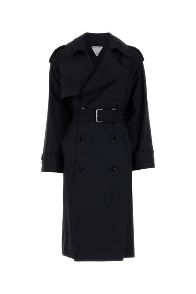 BOTTEGA VENETA NAVY BLUE FINE WOOL TRENCH COAT