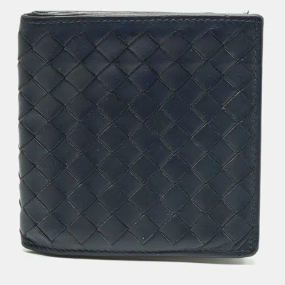 Pre-owned Bottega Veneta Navy Blue Intrecciato Leather Bifold Wallet