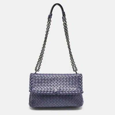 Pre-owned Bottega Veneta Navy Blue Intrecciato Leather Small Olimpia Shoulder Bag