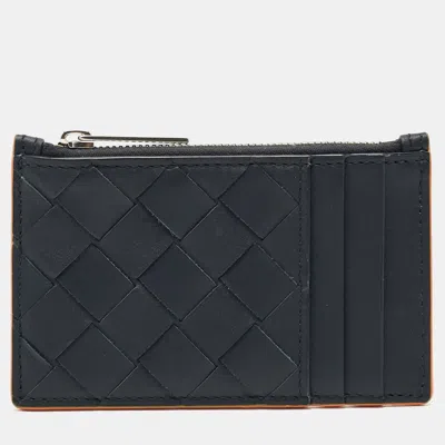 Pre-owned Bottega Veneta Navy Blue Intrecciato Leather Zip Card Holder