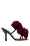 Bottega Veneta Adam Leather Two-band Pom Sandals In Navy Blue