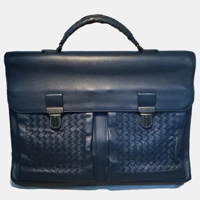 Pre-owned Bottega Veneta Navy Blue Leather Briefcase