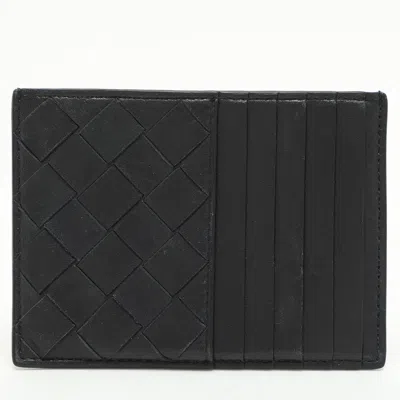 Pre-owned Bottega Veneta Navy Blue Leather Intrecciato Card Holder