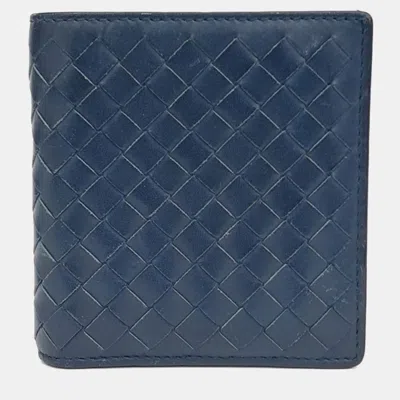 Pre-owned Bottega Veneta Navy Blue Leather Mesh Bi-fold Wallet