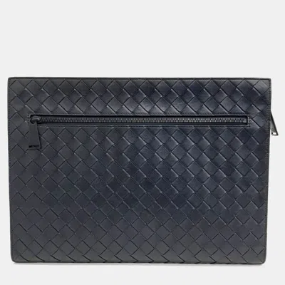 Pre-owned Bottega Veneta Navy Blue Leather Mesh Clutch