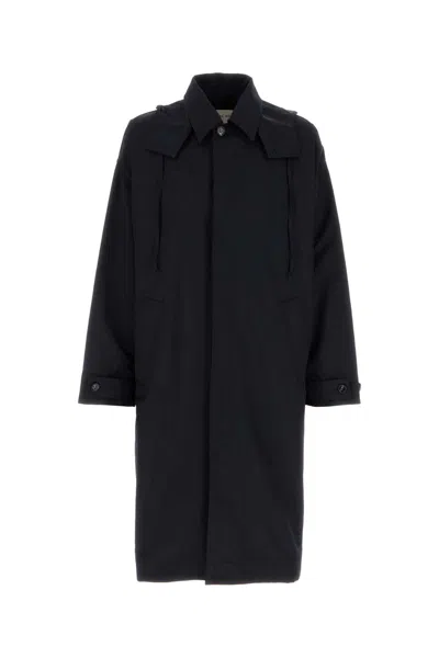 BOTTEGA VENETA NAVY BLUE NYLON BLEND TRENCH COAT