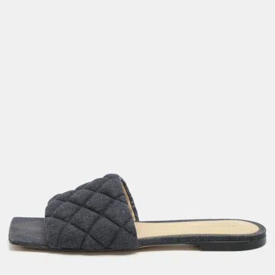 Pre-owned Bottega Veneta Navy Blue Quilted Denim Padded Slide Flats Size 38