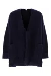 Bottega Veneta V-neck Oversize Wool Blend Cardigan In Navy Blue
