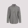 Bottega Veneta Regular Fit Engineer Stripe Cotton Drill Button-up Shirt In Navy Blue