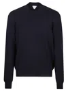 Bottega Veneta Cashmere Pullover With Leather Intreccio Patch In Navy Blue