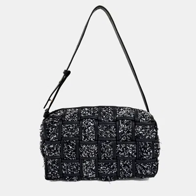 Pre-owned Bottega Veneta Navy Blue Tweed Brick Cassette Bag