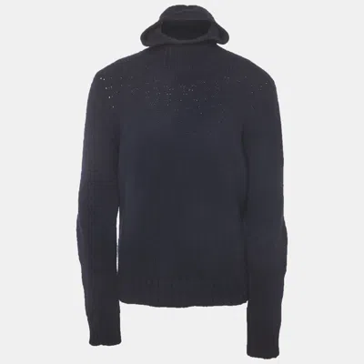 Pre-owned Bottega Veneta Navy Blue Wool Blend Hoodie Sweater L