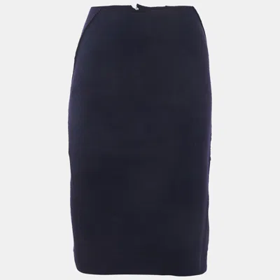 Pre-owned Bottega Veneta Navy Blue Wool Pencil Skirt S