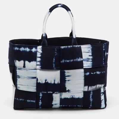 Pre-owned Bottega Veneta Navy Blue/white Canvas Large Arco Tote