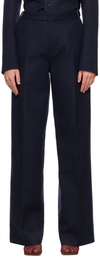 Bottega Veneta Navy Creased Trousers In 4140 Abyss