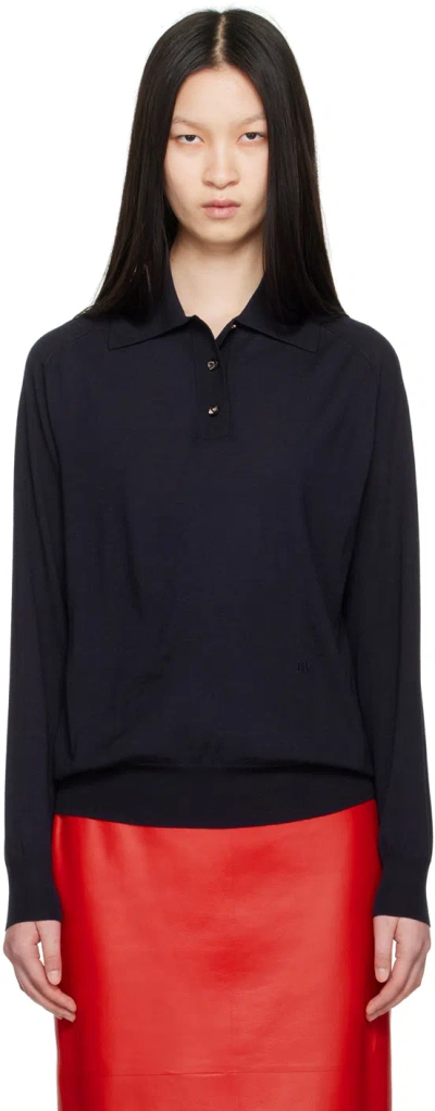 Bottega Veneta Long-sleeved Polo Sweater In Blue