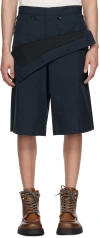 Bottega Veneta Navy Foldover Shorts In 4405 Wave