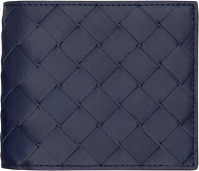 Bottega Veneta Navy Intrecciato Bi-fold Wallet