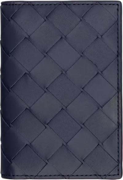 Bottega Veneta Navy Intrecciato Flap Card Holder