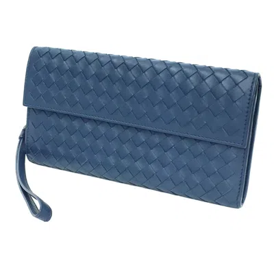 Pre-owned Bottega Veneta Navy Intrecciato Long Wallet (bi-fold) ()