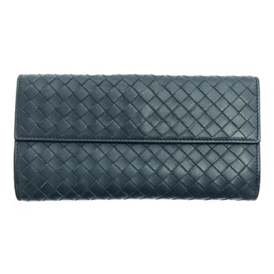Pre-owned Bottega Veneta Navy Intrecciato Long Wallet (bi-fold) ()