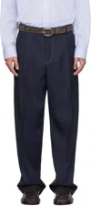 Bottega Veneta Navy Wool Drill Trousers In Blue