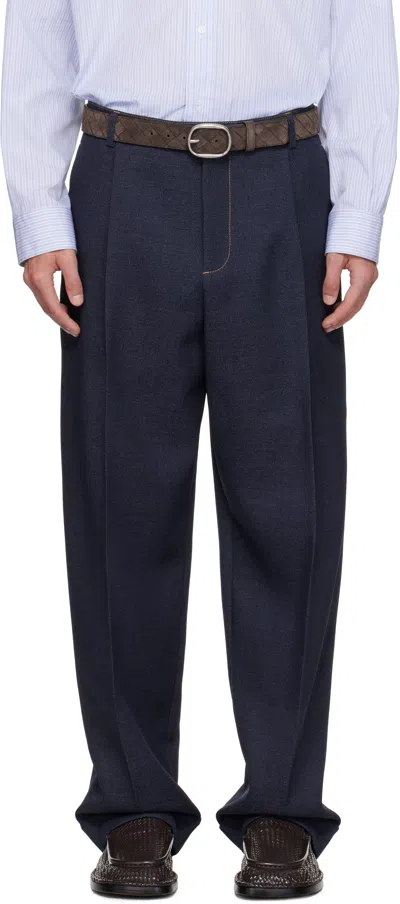 Bottega Veneta Navy Wool Drill Trousers In Blue