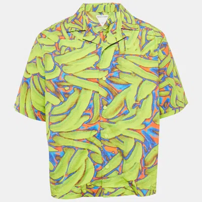 Pre-owned Bottega Veneta Neon Green Printed Synthetic Short Sleeve Shirt L