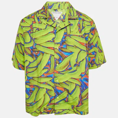 Pre-owned Bottega Veneta Neon Green Printed Synthetic Short Sleeve Shirt L