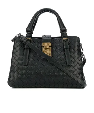 Bottega Veneta Nero Intrecciato Calf Mini Roma Bag In Black