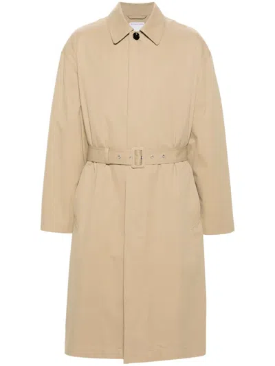 Bottega Veneta Panelled Belted Trench Coat In Neutrals