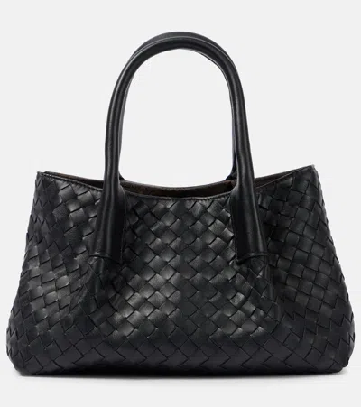 Bottega Veneta New Tote Intrecciato Small Reversible Leather Tote Bag In Black