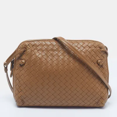 Pre-owned Bottega Veneta Nodini Tan Intrecciato Leather Shoulder Bag In Brown